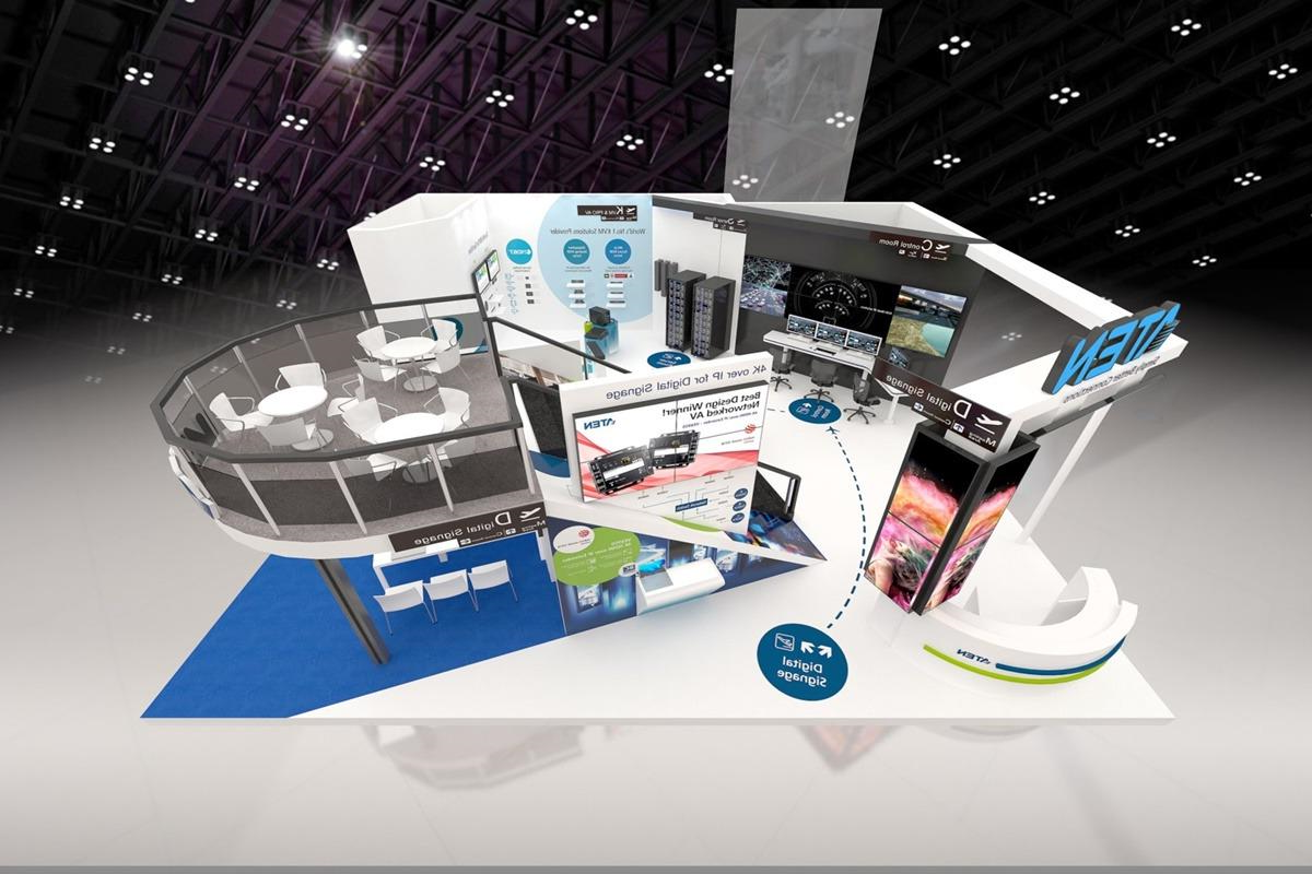 multi-storey booth, boothdesign, doubledeckbooth, ATEN, booth design, hongzheng automatic technology, KingOneDesign